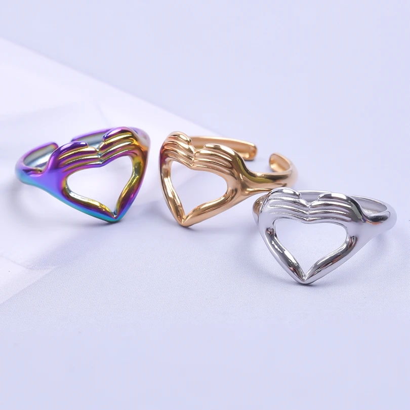 

5pcs Fashion Love Heart Gesture Adjustable Stainless Steel Charms Couple Rings Knuckle Finger Rings New Jewelry Bijoux Femme