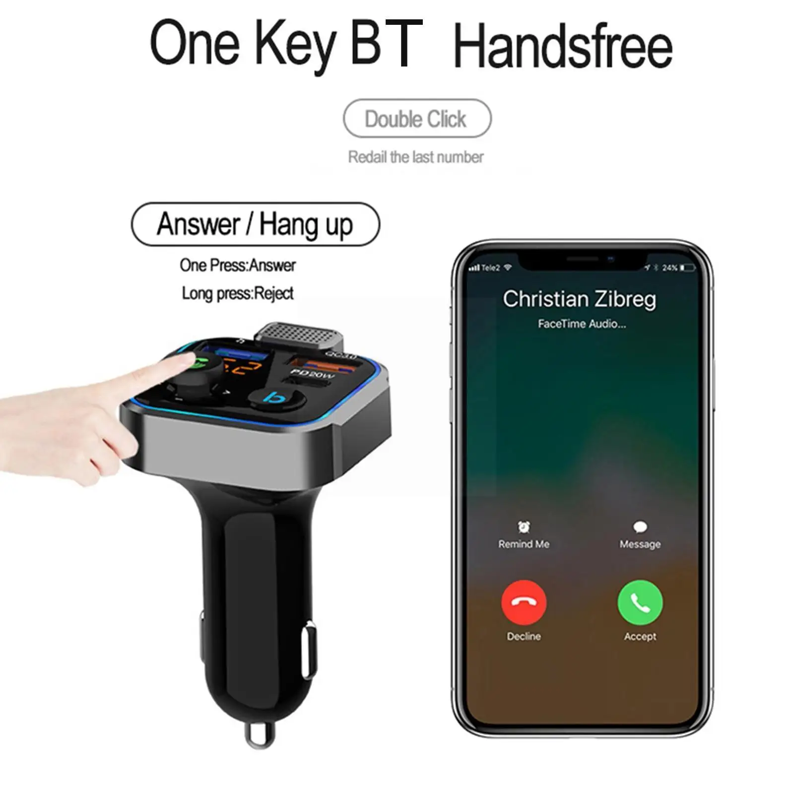 

Car Hands-free Bluetooth 5.0 Fm Transmitter Car Kit Handsfree Mp3 Audio 18w Usb Charger Receiver Fast Qc3.0 2 Player Modula Z2u8