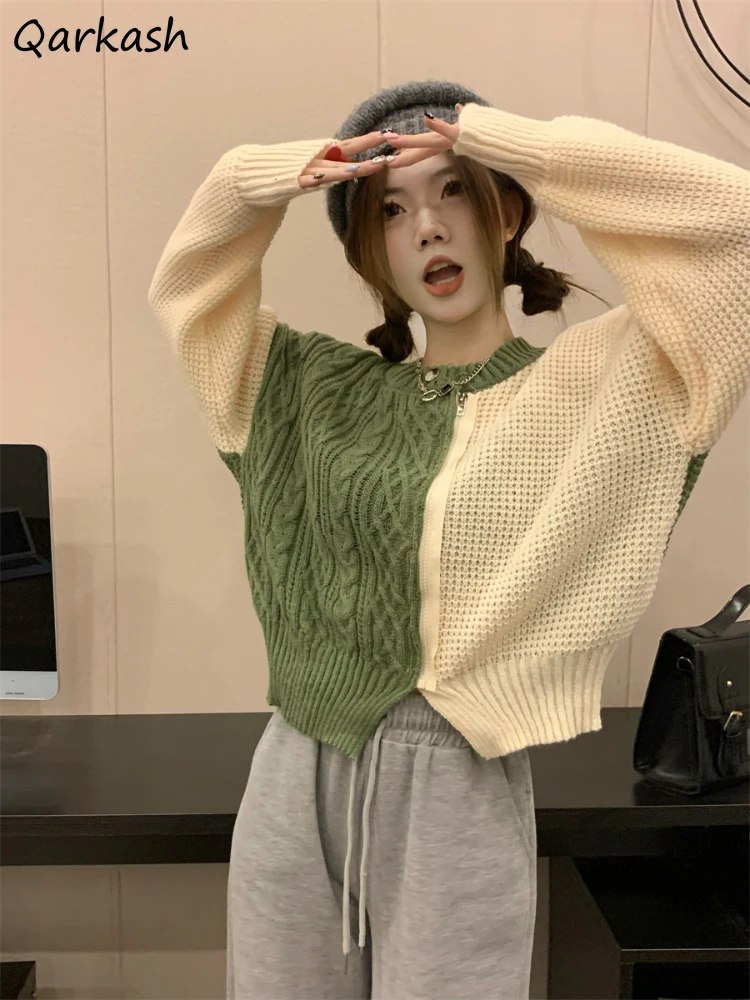 

Chic Fake Zipper Spliced Irregular Knitted Pullovers Women Fashion Soft Warm All-match Tops Girls Young Sweet Panelled Knitwear
