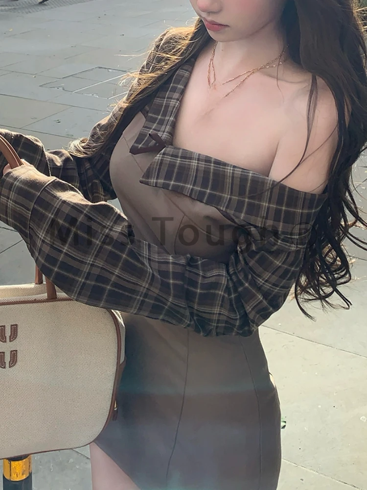 Осеннее сексуальное стильное лоскутное платье из двух частей новая повседневная