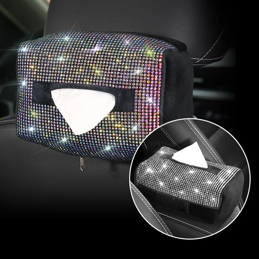 

Color Crystal Car Tissue Box Hanging Storage Holder Auto Seat Back Headrest Tissue Case Organizer Bling Car Accessories for Girl