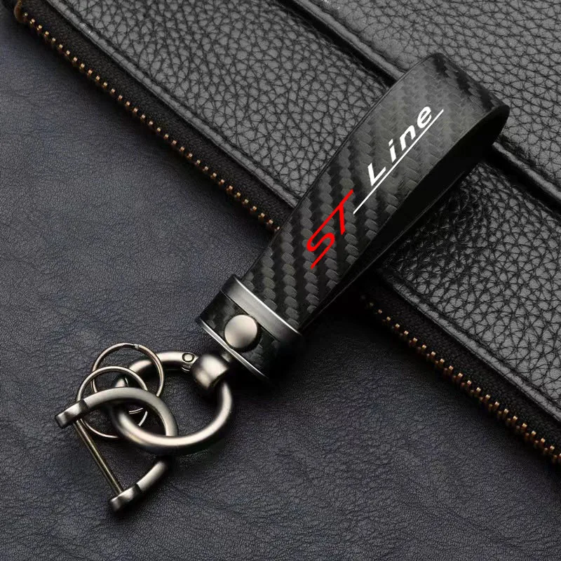

For Ford Fiesta Mondeo Fusion Escape Edge Ecosport Kuga ST LINE Accessories Carbon fiber Car Key Pendant Split Rings Keychain