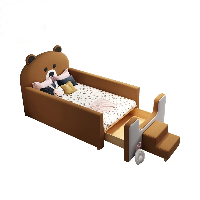 Детская широкая простроченная кровать с ремнем и ящиком из массива дерева для мальчиков разделительная кровать артефакт Мягкая сумка для детской кроватки с забором Yanbian