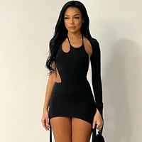 zoctuo y2k women dresses sexy halter hollow out party club bodycon black mini dress 2022 summer clothing vestidos