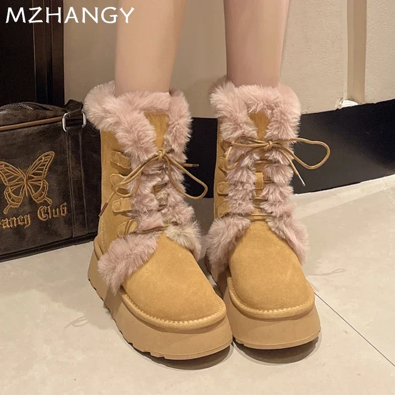 Женские зимние ботильоны на меху платформе замшевые хлопковые туфли плоской