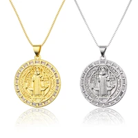 saint benedict medallion pendant necklace gold silver crystal faith necklace christian catholic religion prayer jewelry
