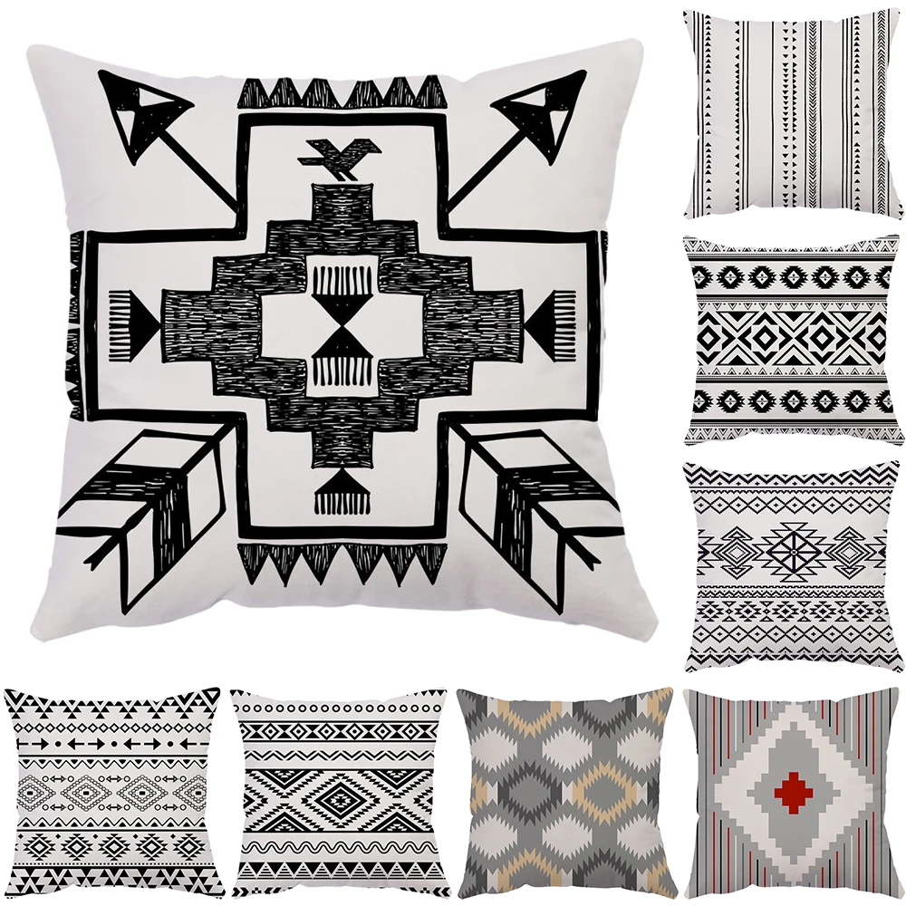 

Геометрическая наволочка в стиле бохо, наволочка для дивана, черно-белая наволочка