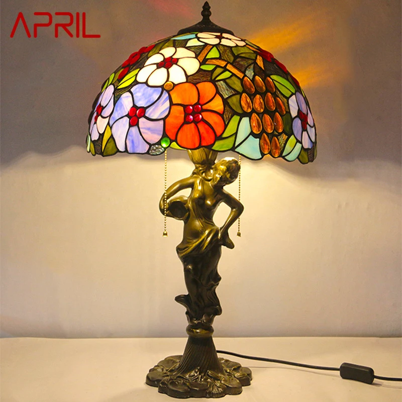 

APRIL Tiffany Table Lamp LED Creative Exquisite Flowers Color Glass Desk Light Decor For Home Study Bedroom Hotel Bedside