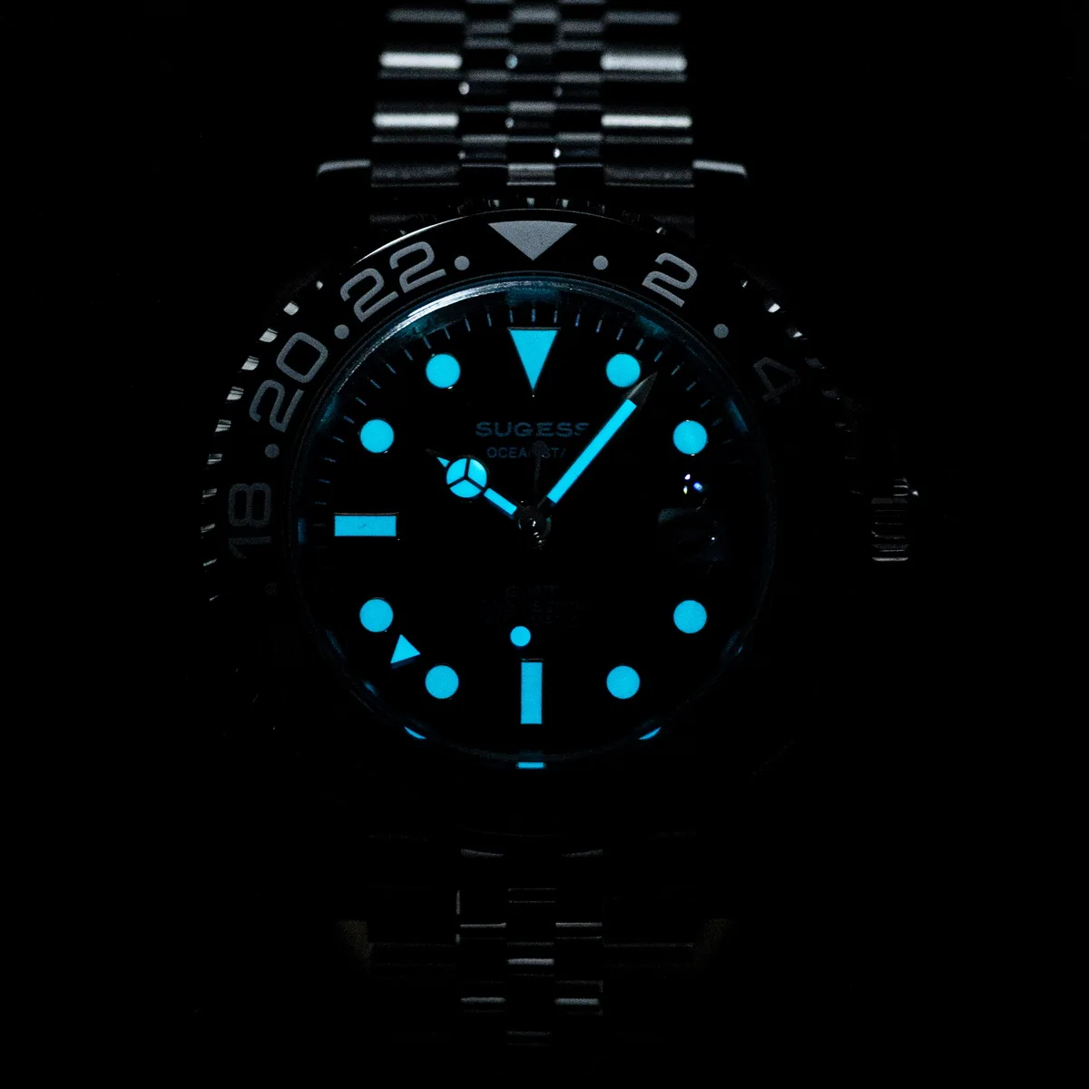 Фото Мужские часы Sugess GMT для дайвинга, автоматические механические водонепроницаемые наручные часы, японский механизм NH34, керамический безель, ремешок Jubille, новинка №4