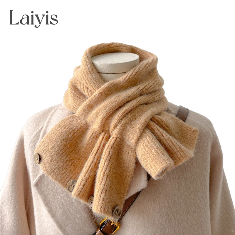 

Эластичный шейный платок из шерстяной пряжи, шарфы в Корейском стиле, модный однотонный вязаный шарф для женщин, теплая зимняя шаль, Женская...