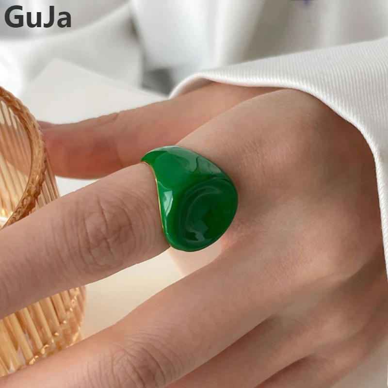 

Fashion Jewelry Popular Design Vintage Temperament Geometric Green White Enamel Ring For Women Fashion Accessories Party Gifts