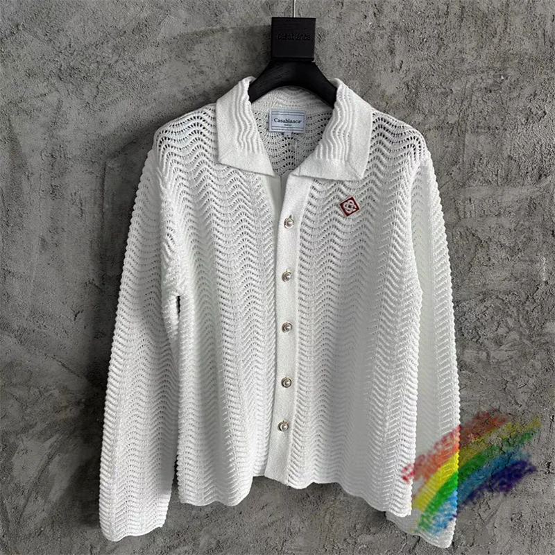 

Белый Жаккардовый свитер Касабланки для мужчин и женщин, высококачественные повседневные свитшоты