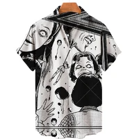 summer mens shirts horror anime manga 3d short sleeve tee lapel mens shirt loose casual vintage oversized top man clothing 6xl