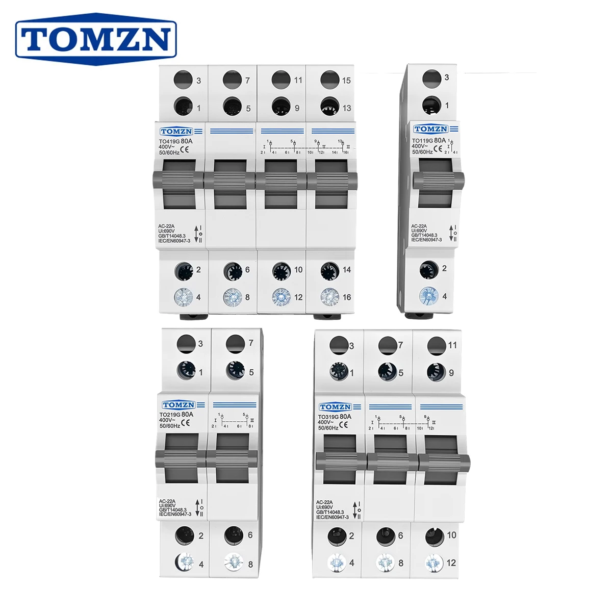 

TOMZN TO419G Ручной переключатель 1234P 400В 80А