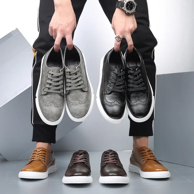 Men Brogue Shoes Fashion Leather Board Shoe Breathable Autumn Comfortable Casual Shoes Outdoor Male Sneakers Tenis Masculino 3