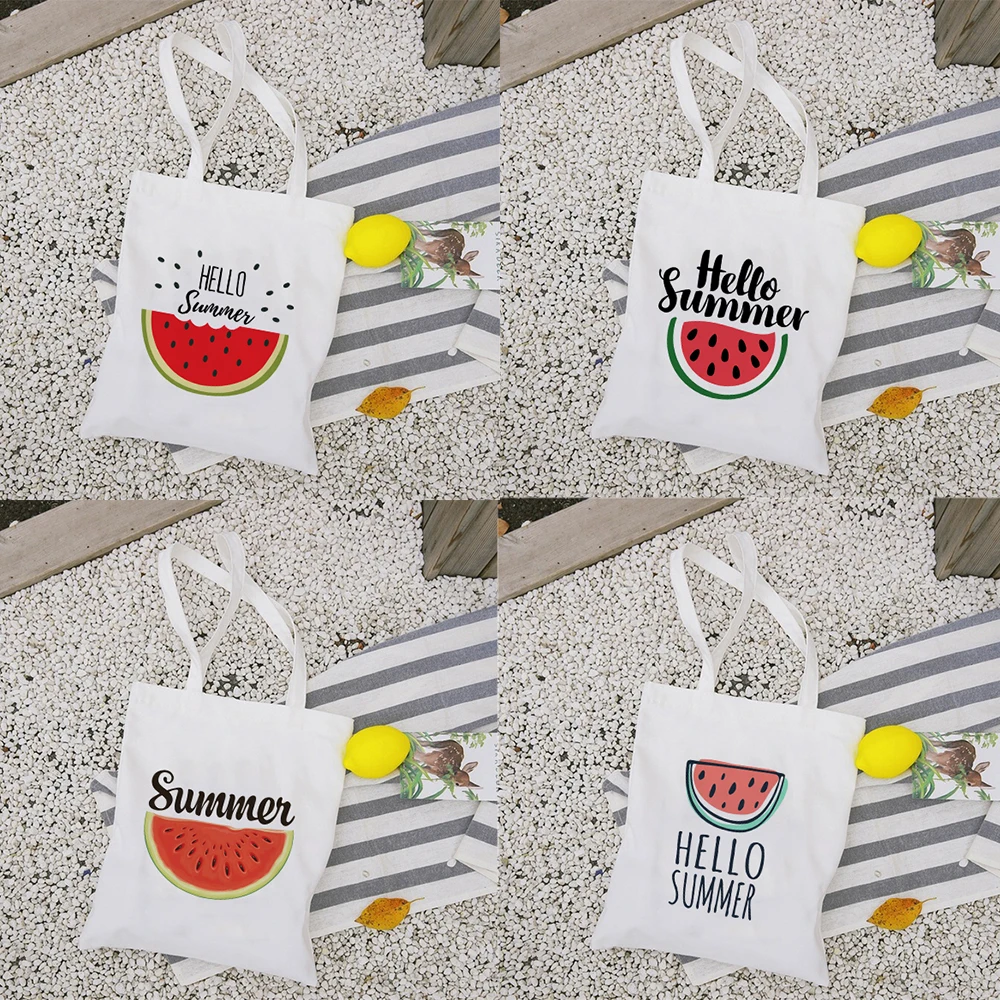 

Customizable Ladies Casual Canvas Shopping Bag Watermelon Print Eco Tote Bag Travel Bag Ladies Handbag Reusable Large Capacity