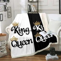 3d king queen sherpa blanket black white bedding quilt cover for bed sofa throw blankets square picnic soft mat love heart gifts