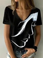 2022 fashion ladies casual loose vintage face printing t shirt summer new womens clothing v neck short sleeve pullover t shirt