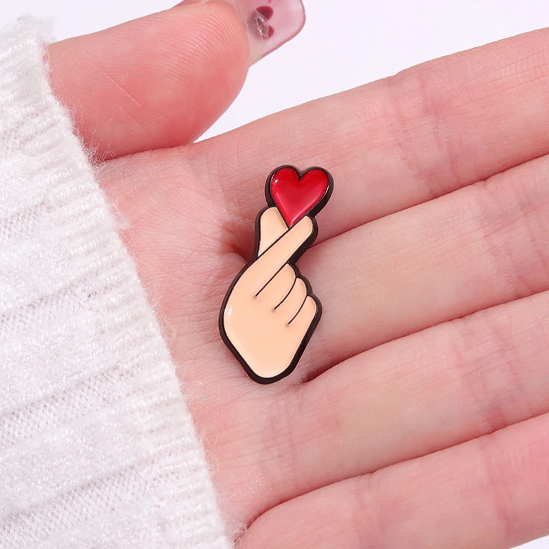 Cute Hand Heart Gesture Enamel Pin Cartoon Simple Finger Heart Brooch Lapel Bag Hat Backpack Badges Jewelry For Friends images - 6