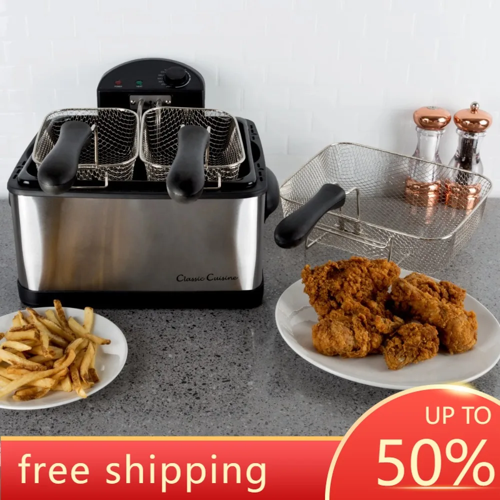 

4-литровая электрическая фритюрница из нержавеющей стали с 3 корзинами, аппарат для жарки, машина для вздувания хлопьев, фритюрница, бесплатная доставка