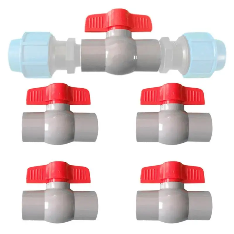 

5Pc 20/25/32/40mm Ball Valve Grey PVC Material Garden Irrigation Water Pipe Fittings Valve Switch Connection Adapter Ball Valve