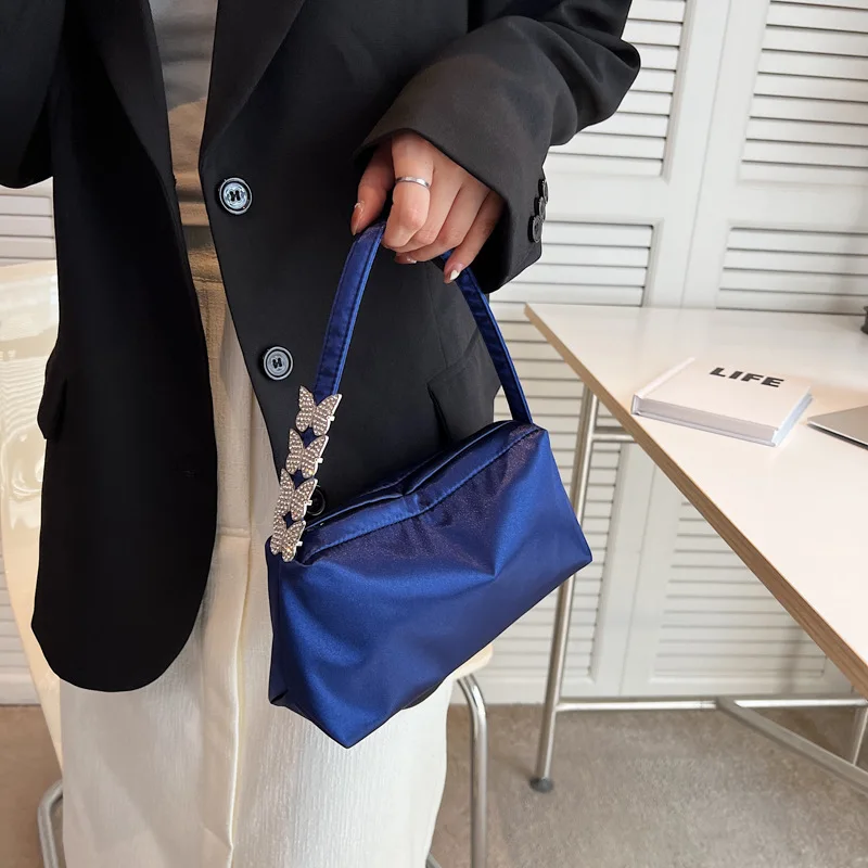 

Fashion Women Butterfly Chain Shoulder Underarm Bags Casual Ladies Pure Color Purses Handbags Elegant Nylon Shoulder Pillow Bag