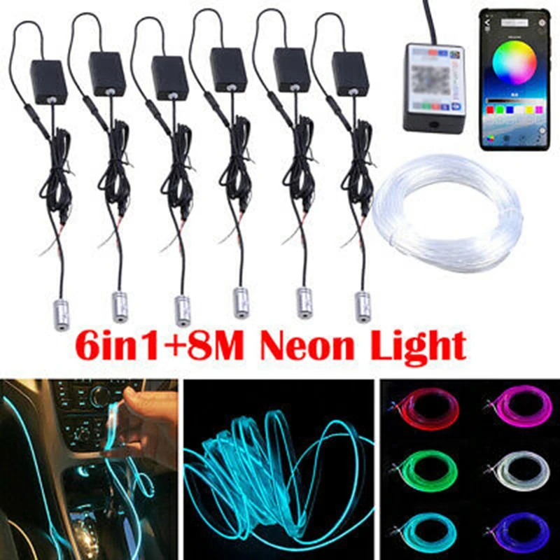 

6Pcs Car RGB Interior Decoration Lights APP Bluetooth Control Atmosphere Lamp Wireless Standalone Connection Unit