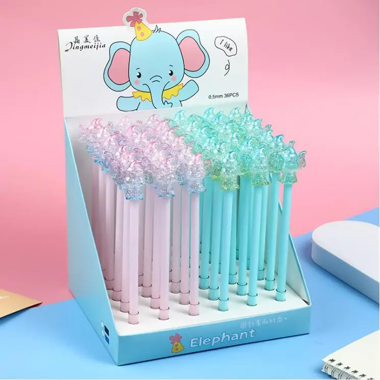 

36 pcs/lot Creative Crystal Elephant Gel Pen Cute 0.5mm Black Ink Neutral Pens Office School writing Supplies Gift