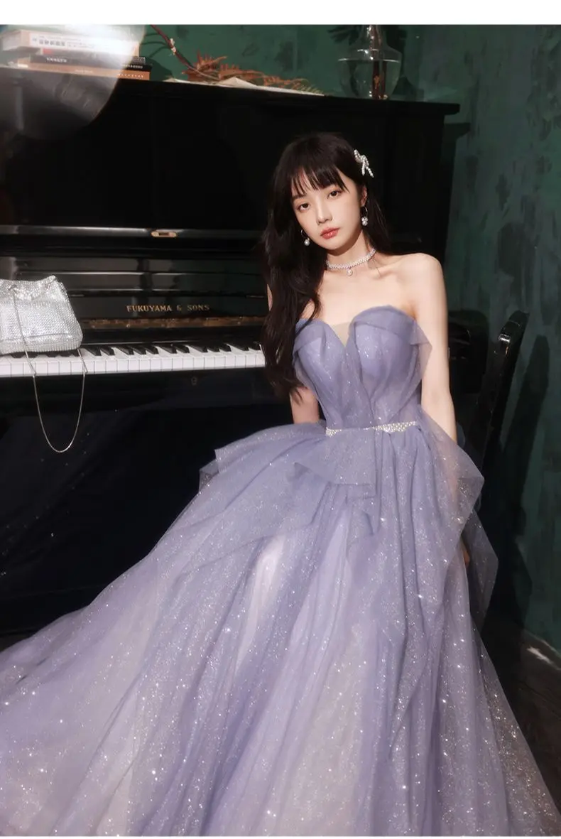 Romantic Evening Dress For Women Fantasy Purple Glitter Long Banquet Party Dresses 2022 New Female Formal Elegant Gowns