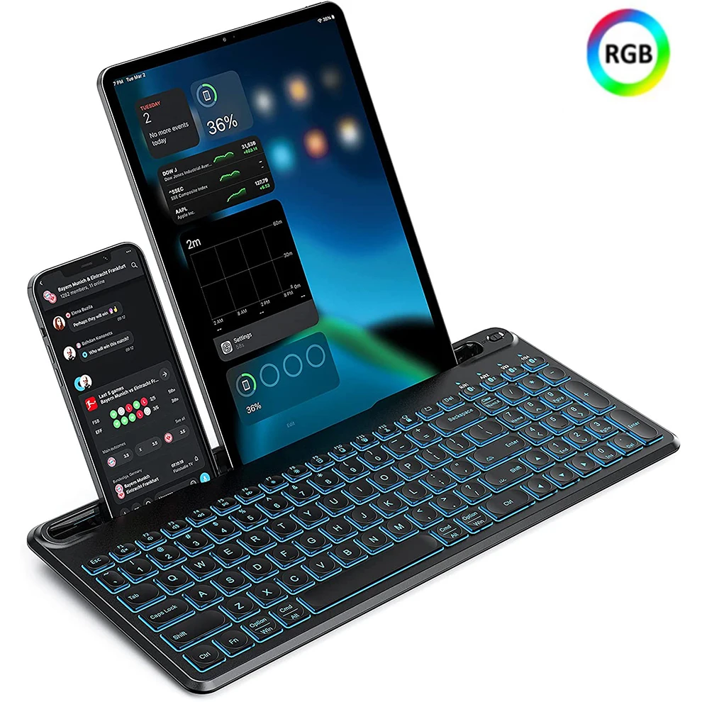 SeenDa Multi-Device Bluetooth Backlit Keyboard for Tablet Phone Wireless Illuminated Rechargeable Keyboard with Number Pad