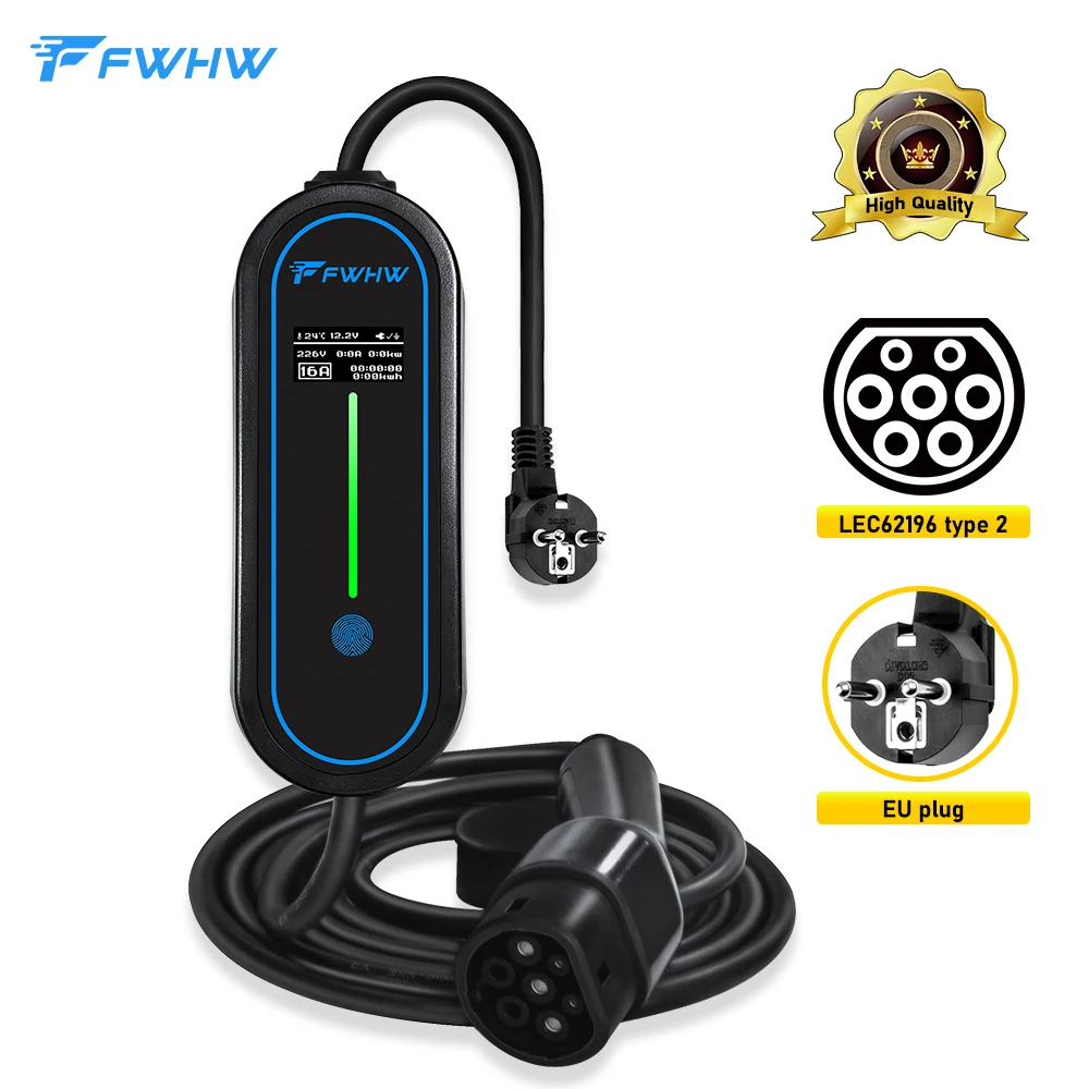 FWHW Electric Car Charger Type2 16A/32A Portable EV Charger For New Energy Vehicles Type1 EVSE Car Accessories