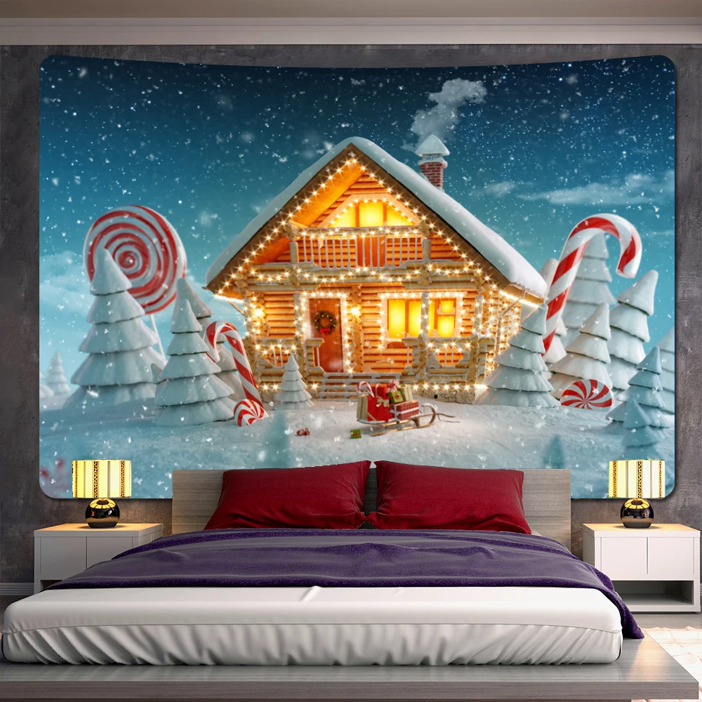 

Home Decor Christmas Cabin Art Print Tapestry Tarot Boho Decor Psychedelic Scene Wall Mount Yoga Mat Mattress tapiz