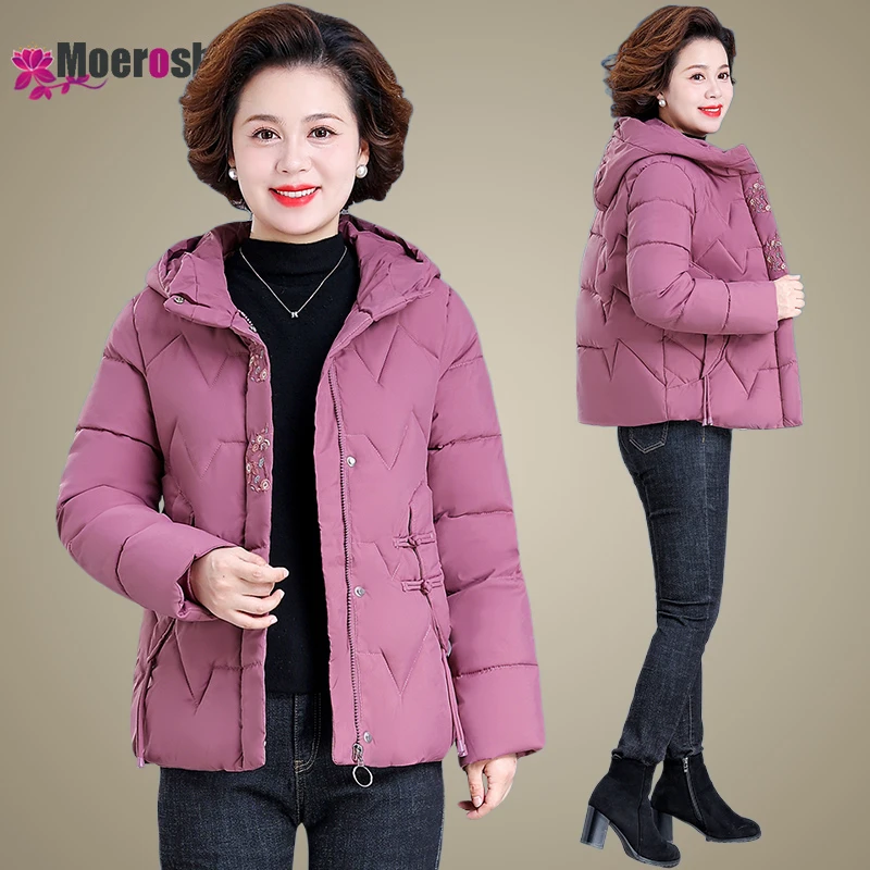 

Moeroshe Small Mother Winter Down Padded Jacket Foreign Style New Hooded Women's Embroidery Coats for Women