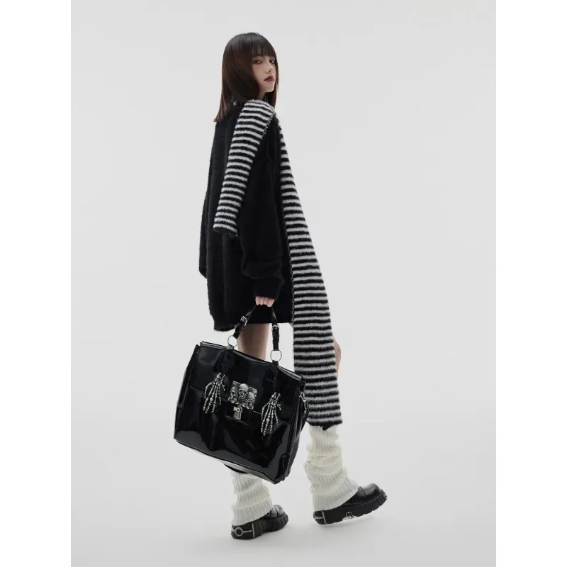 Женский винтажный свитер со скелетом черный Свободный пуловер в готическом