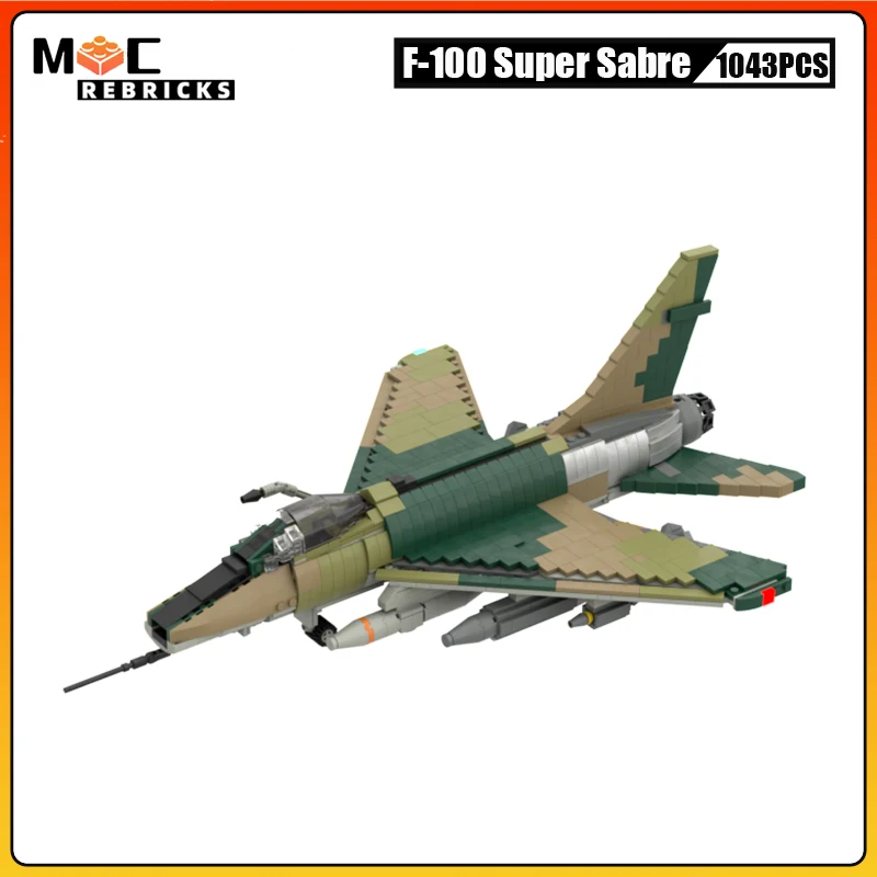 

WW2 Military US Weapons F-100 Super Sabre Fighter MOC Building Blocks Supersonic Jet Bomber Model Bricks Toys for Children Gifts