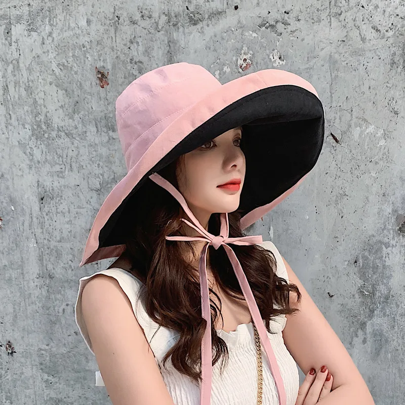 

2022 Hat Spring and Summer Female Oversized Eaves Fisherman's Hat Double-Sided Sun Hat Sunscreen Hat Seaside Tourism