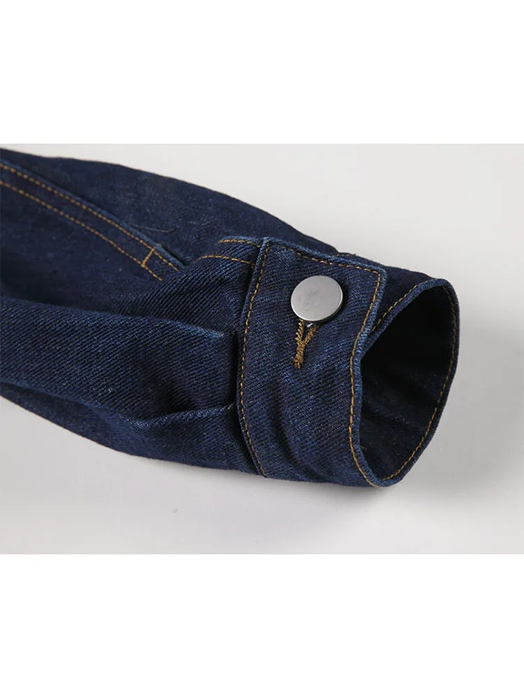 Женская джинсовая куртка с длинным рукавом однобортная Свободная воротником