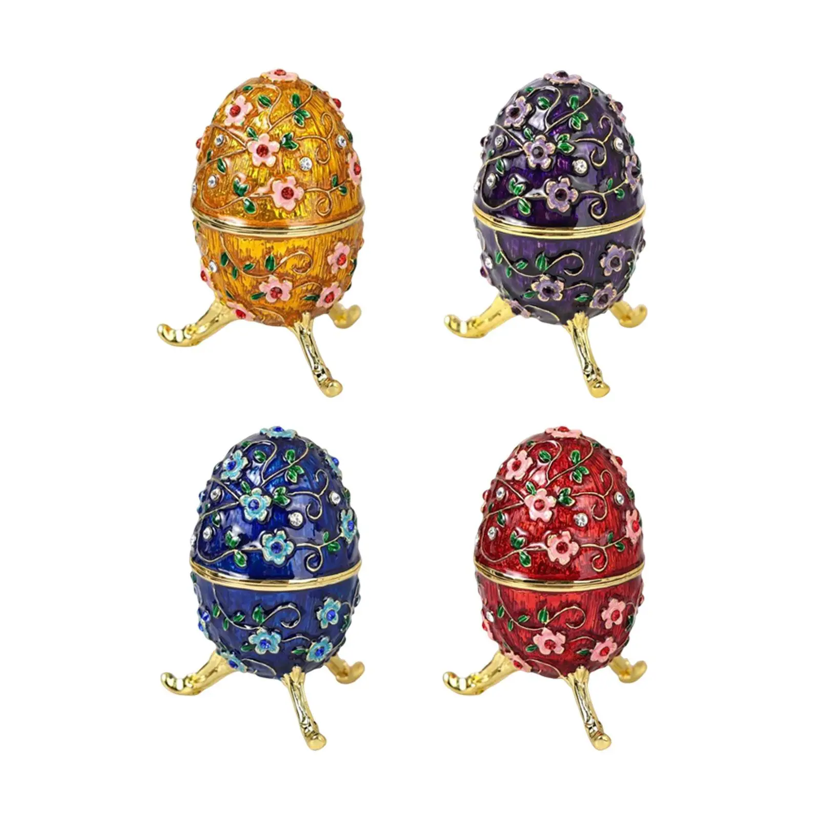 

Sparkling Egg Trinket Box Portable Hand Painted Earring Holder Case Jewelry Holder Retro Style Exquisite for Easter Wedding