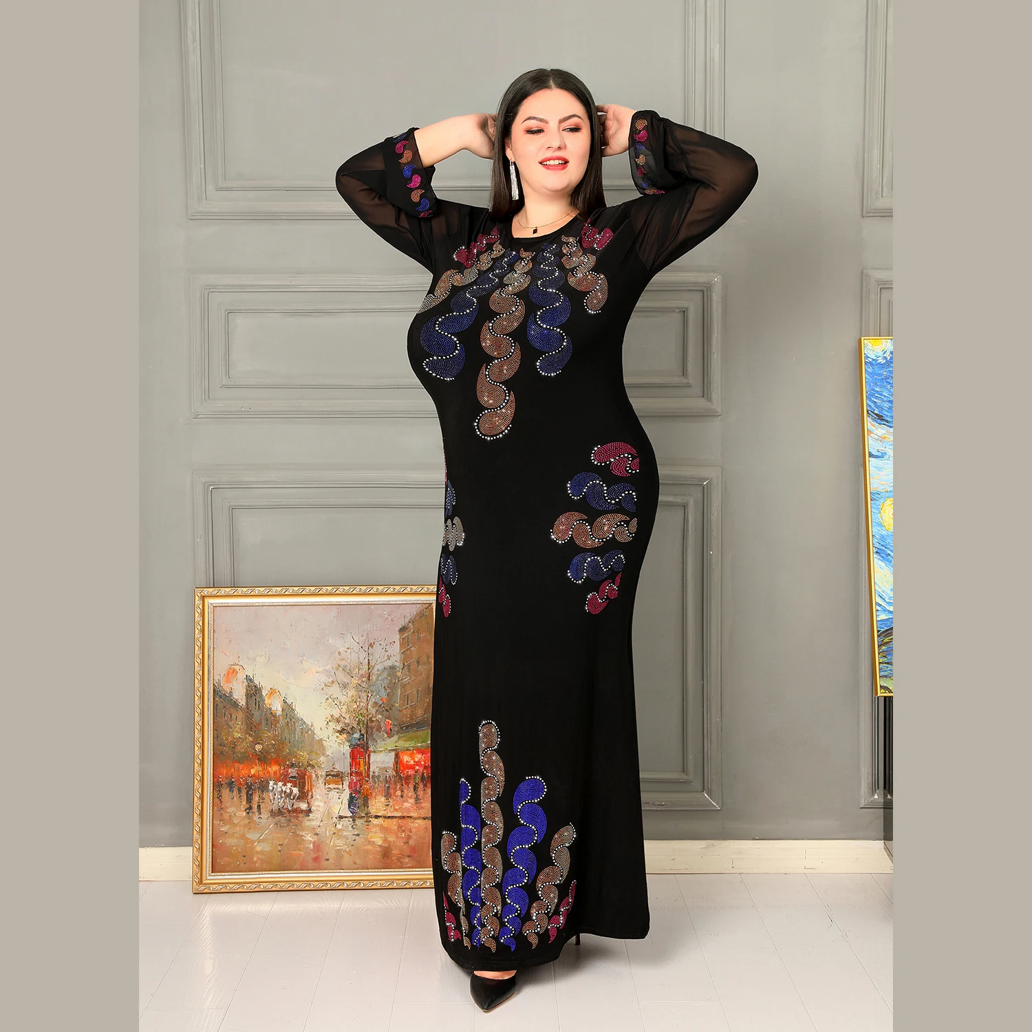 Весна 2022, арабское платье, черное разразразное женское мусульманское вечернее платье