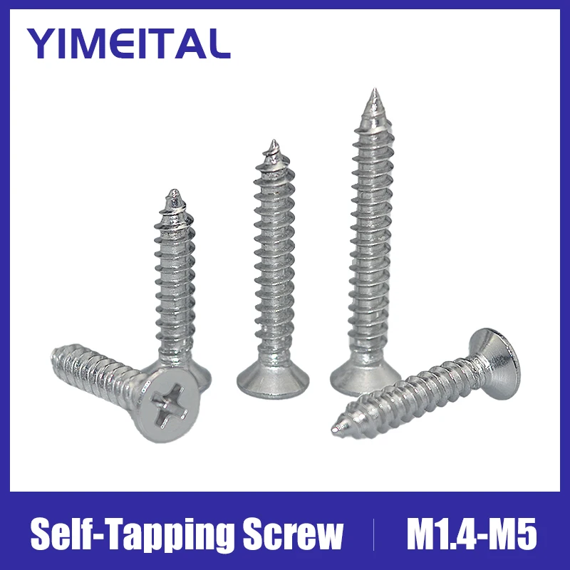 

YIMEITAL M1.4M1.7M2 M2.2M2.6M3 M4 M5 304 Stainless Steel Cross Recessed Countersunk Flat Head Self-tapping Screws Wood Screws