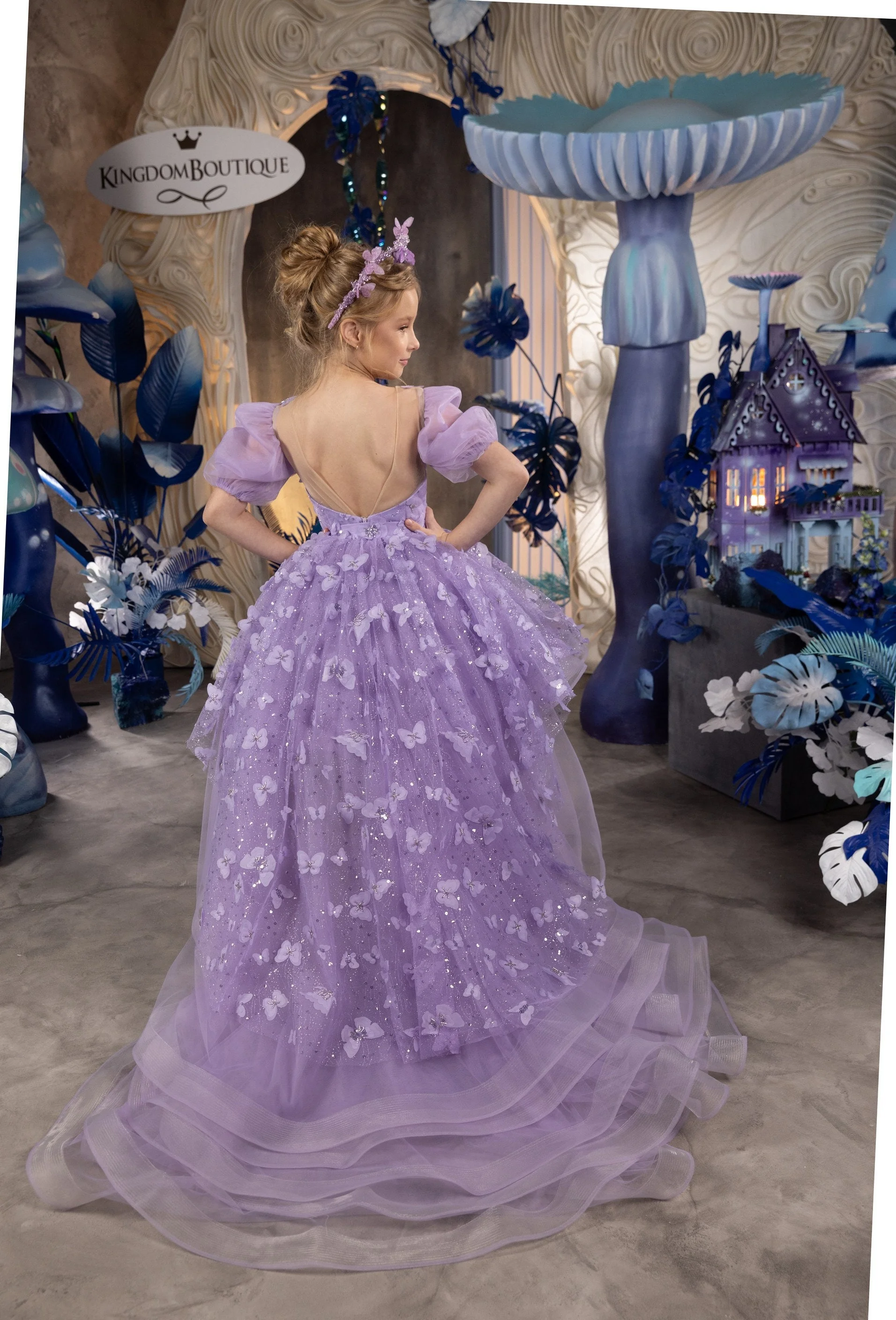 Сиреневые платья с цветочным узором для девочек на свадьбу тюлевое платье