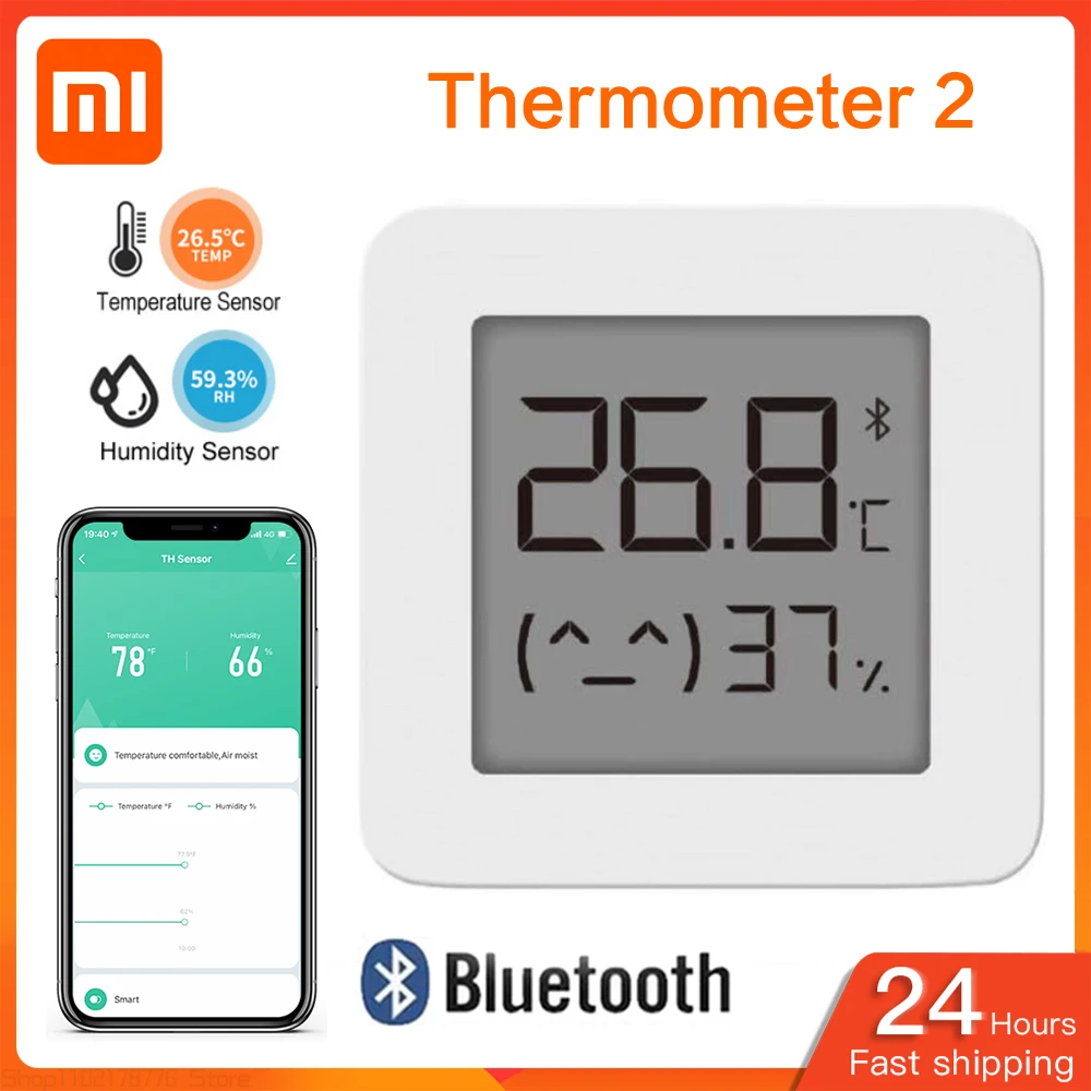Bluetooth-Термометр-Гигрометр Xiaomi Mijia 2, беспроводной умный прибор для измерения температуры и влажности в помещении, приложение Mi для умного дом...