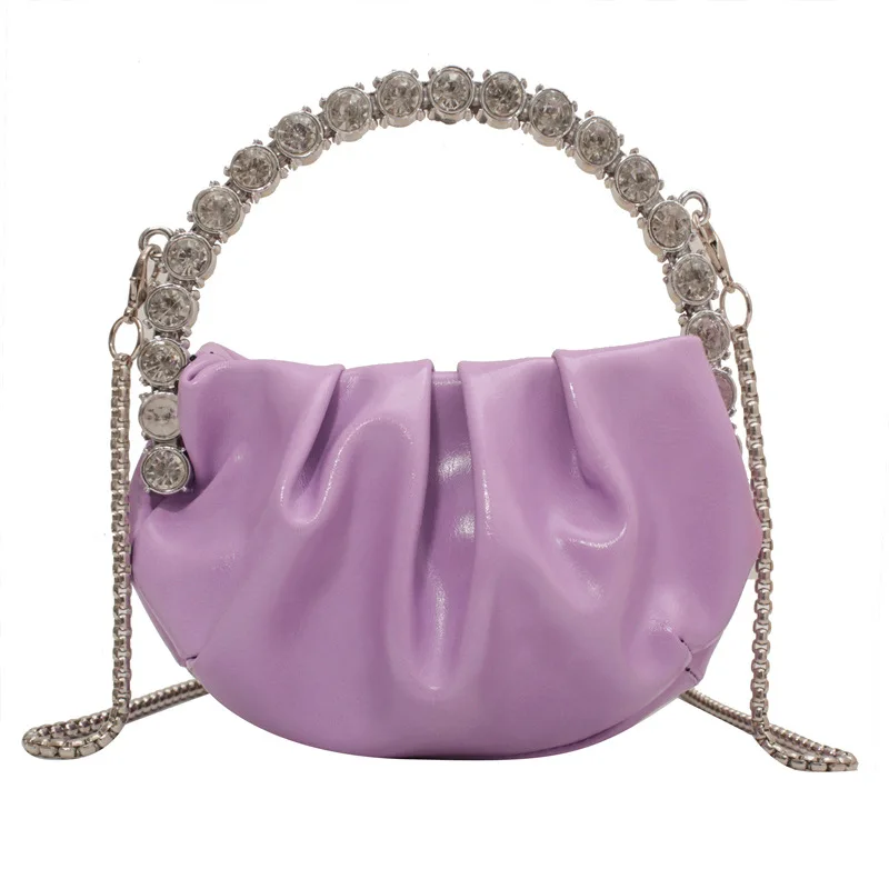 Women's New Light Diamond Diamond-Embedded Portable Dinner Party Niche Chain Crossbody Pleated Cloud Bag