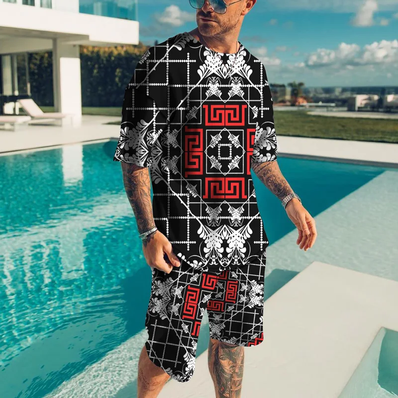 

2023 Latest Summer Men's 3D Popular Short-sleeved Suit Fashion Printed Two-piece Shirt Men's Street Shirt Breathable Plus Size