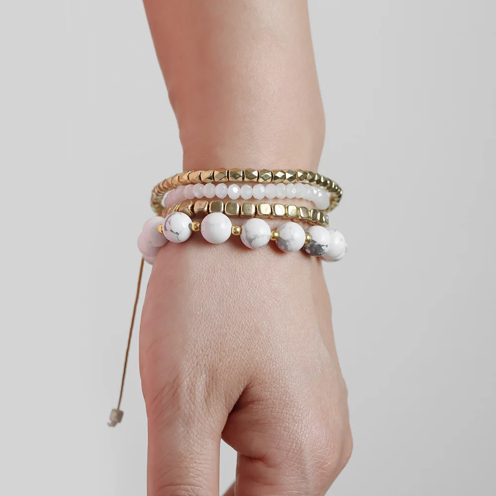 

4 шт./компл. многослойный браслет с бусинами из камня в богемном стиле бирюзовые Винтажные эластичные браслеты для женщин ювелирные браслет...