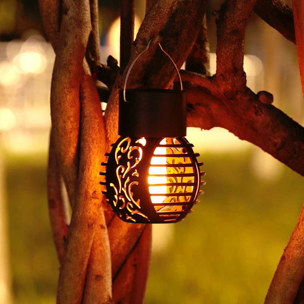 1Pc LED Solar Light Outdoor Garden Lamp Waterproof Flickering Flame Effect Ball Solar Lamps Hanging Lantern Landscape Yard Decor