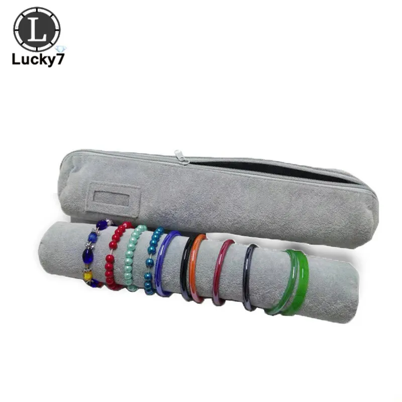 Factory Wholesale Jewelry Roll Bag Portable Case Gray Velvet Organizer Multi Functional Necklace Rings Earrings Storage Box