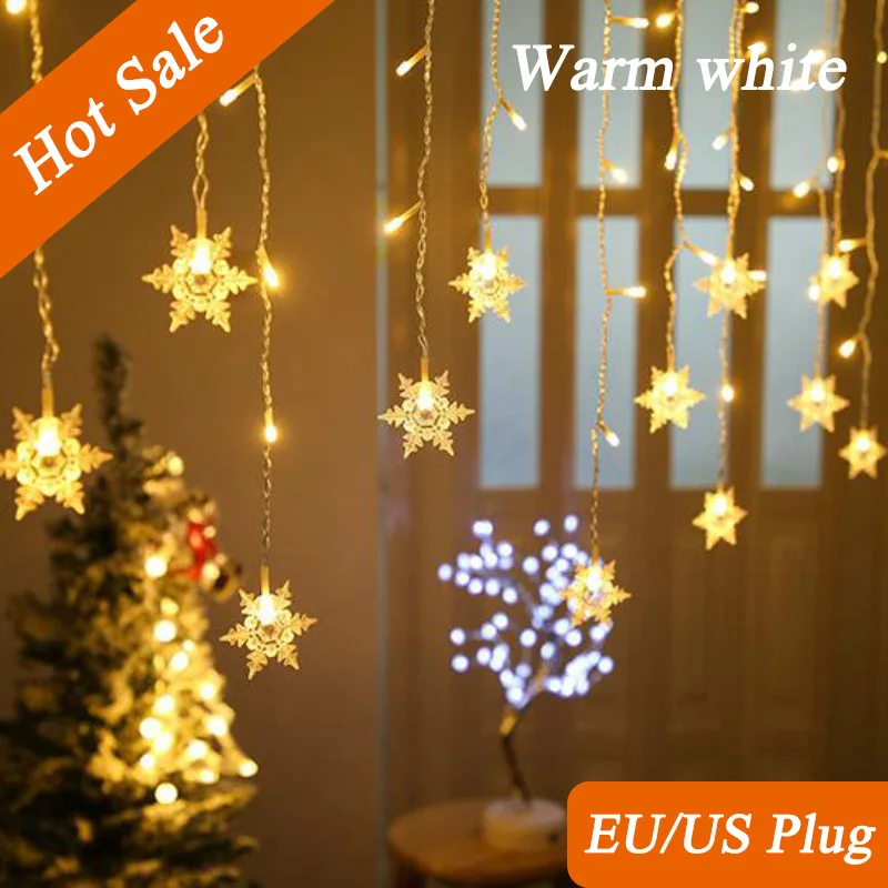 

2024 Christmas Snowflake Fairy Curtain LED String Lights Decor Holiday Party New Year's Decoration Indoor/Outdoor Wave Lighting