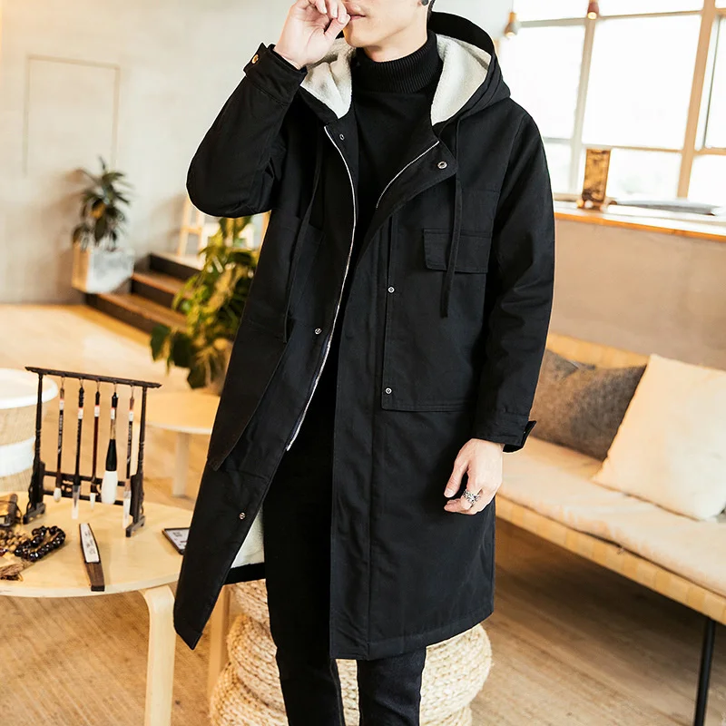 Зимняя куртка из овечьей шерсти Мужская ветровка средней длины повседневное