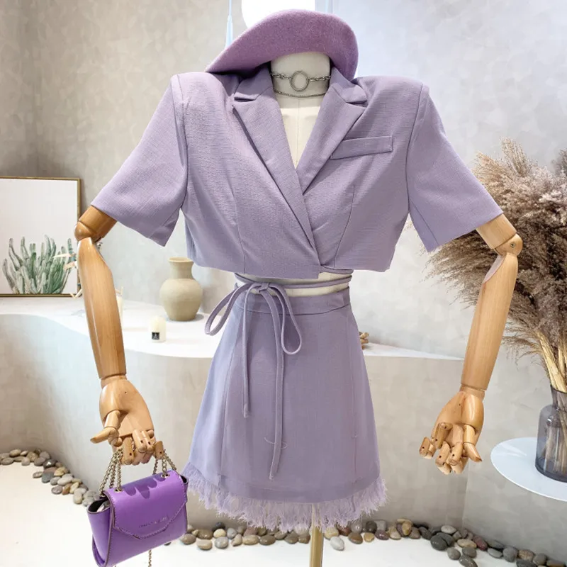 

New Women's Clothing 2022 Summer Temperament tweed short coat + high waist skirt two-piece set vestidos elegantes para mujer